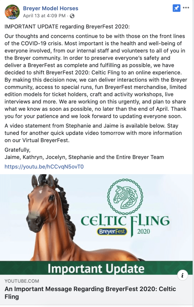 Breyer Model Horses announcement 