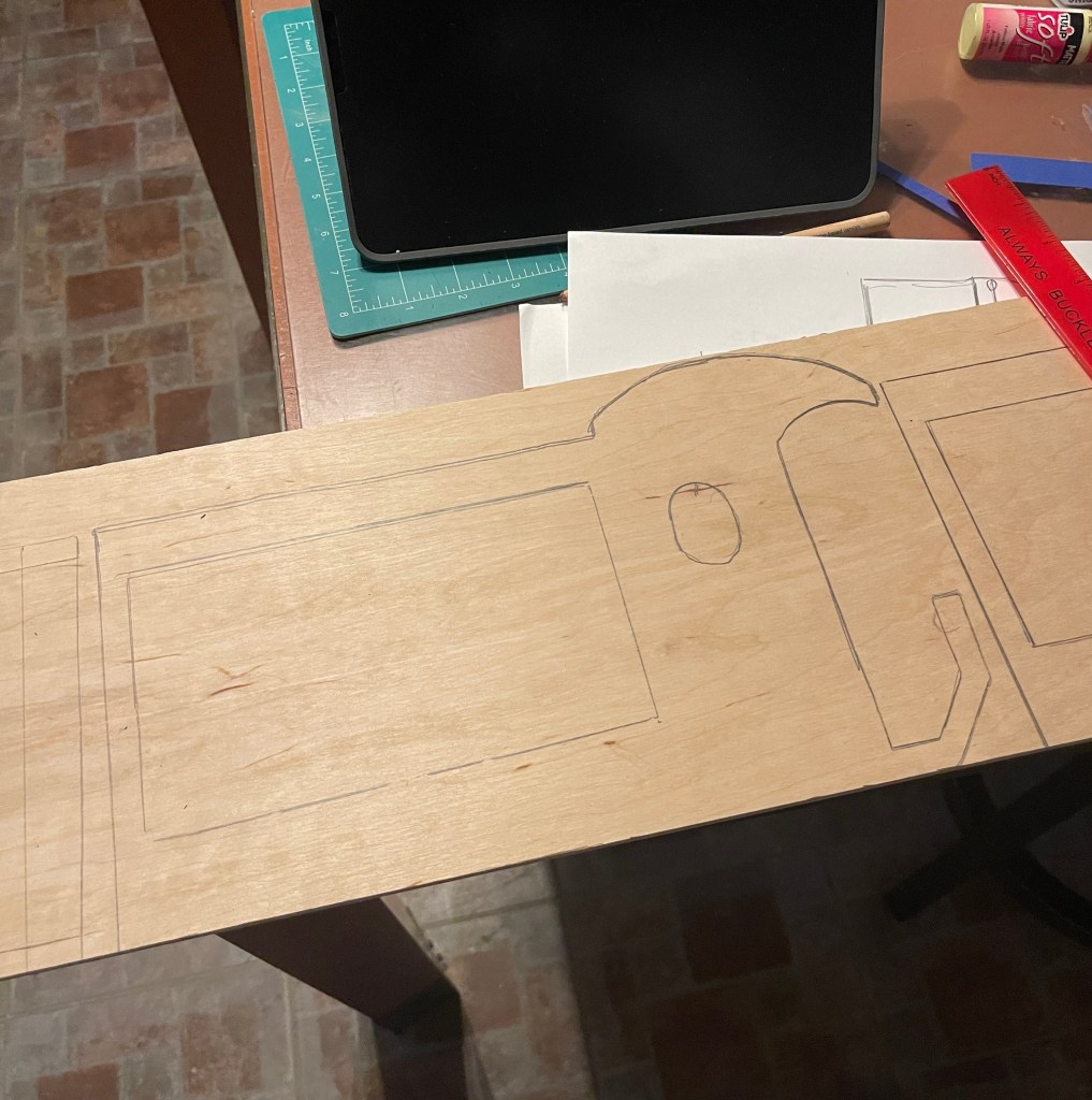 Breyer cart pattern on wood. 