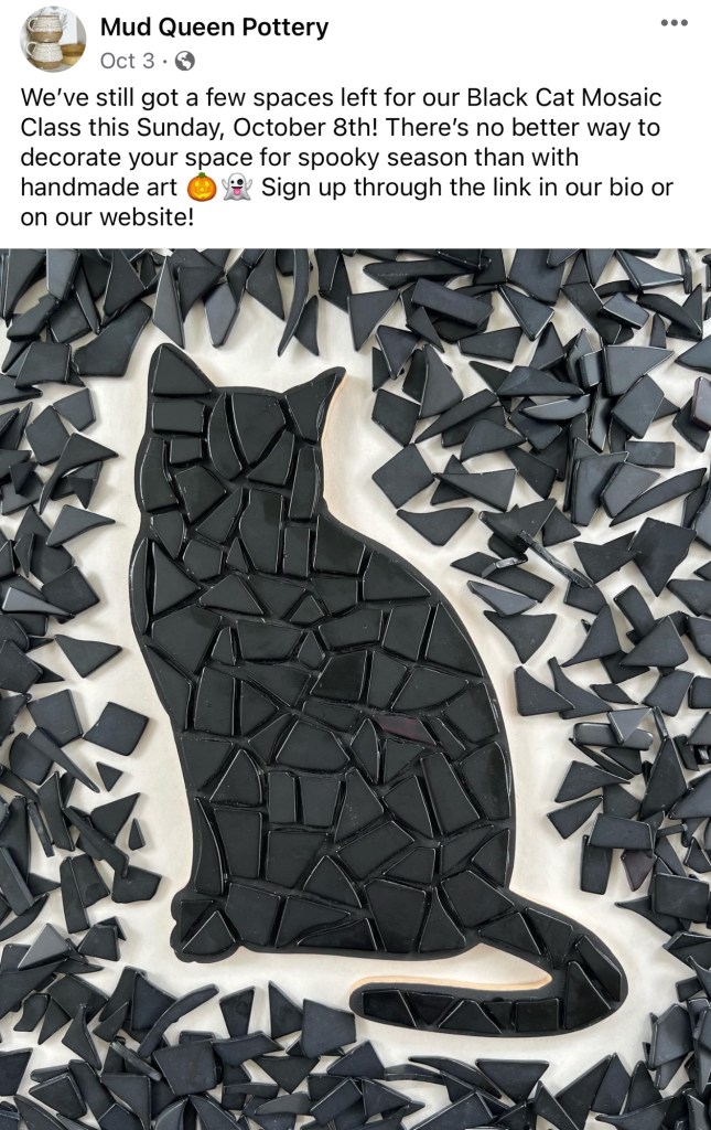 Facebook listing about a local pottery business 